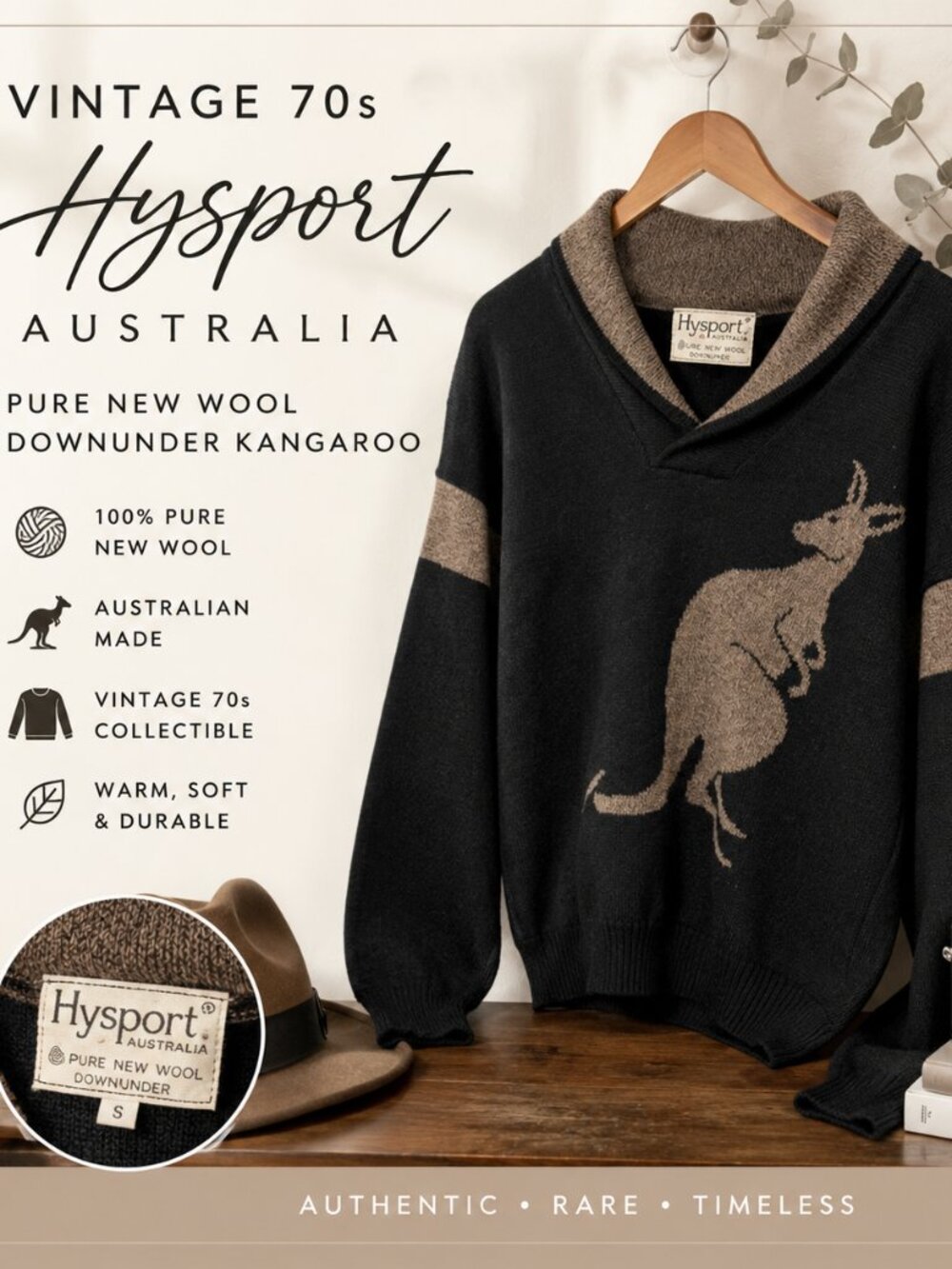 Vintage 70's Hysport Australia Pure New Wool Kangaroo Sweater | Downunder S/M
